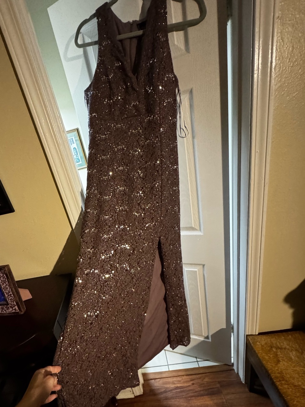 Sequined Evening Gown - Gray/Brown